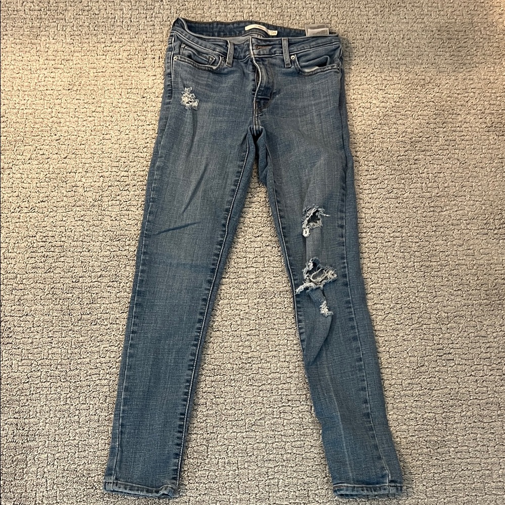 Levi's 711 Skinny Distressed Blue Jeans